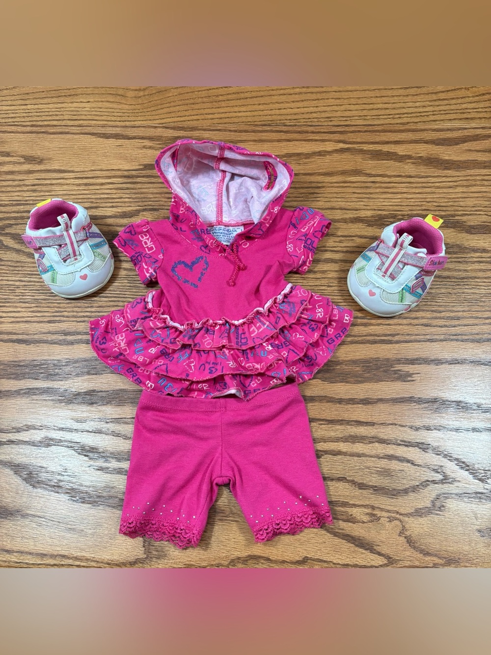 Build a Bear BABW Hot Pink Ruffle Hoodie Dress Set with Skechers Shoes 2010